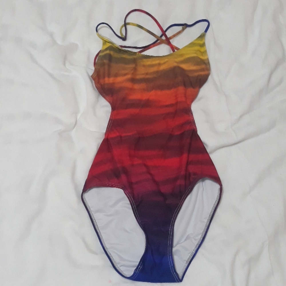 Rainbow one piece open back swimsuit multicolored
